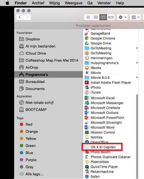 mislukte download van OS X El Capitan