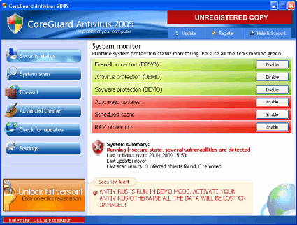 screenshot CoreGuard Antivirus 2009