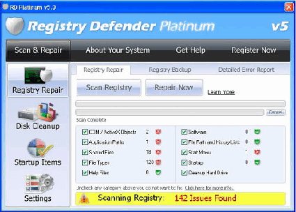 screenshot Registry Defender Platinum