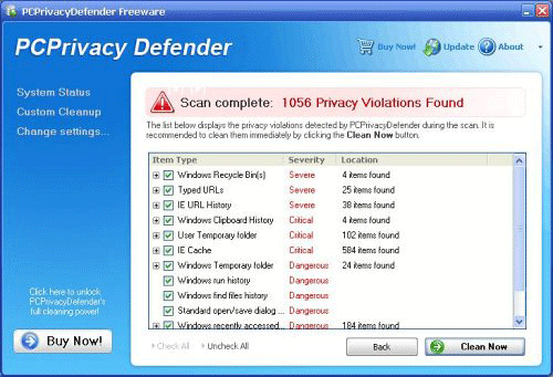 screenshot PCPrivacyDefender