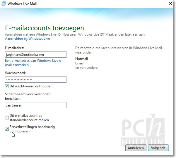 oplossing serverfout 3219 hotmail outlook adres